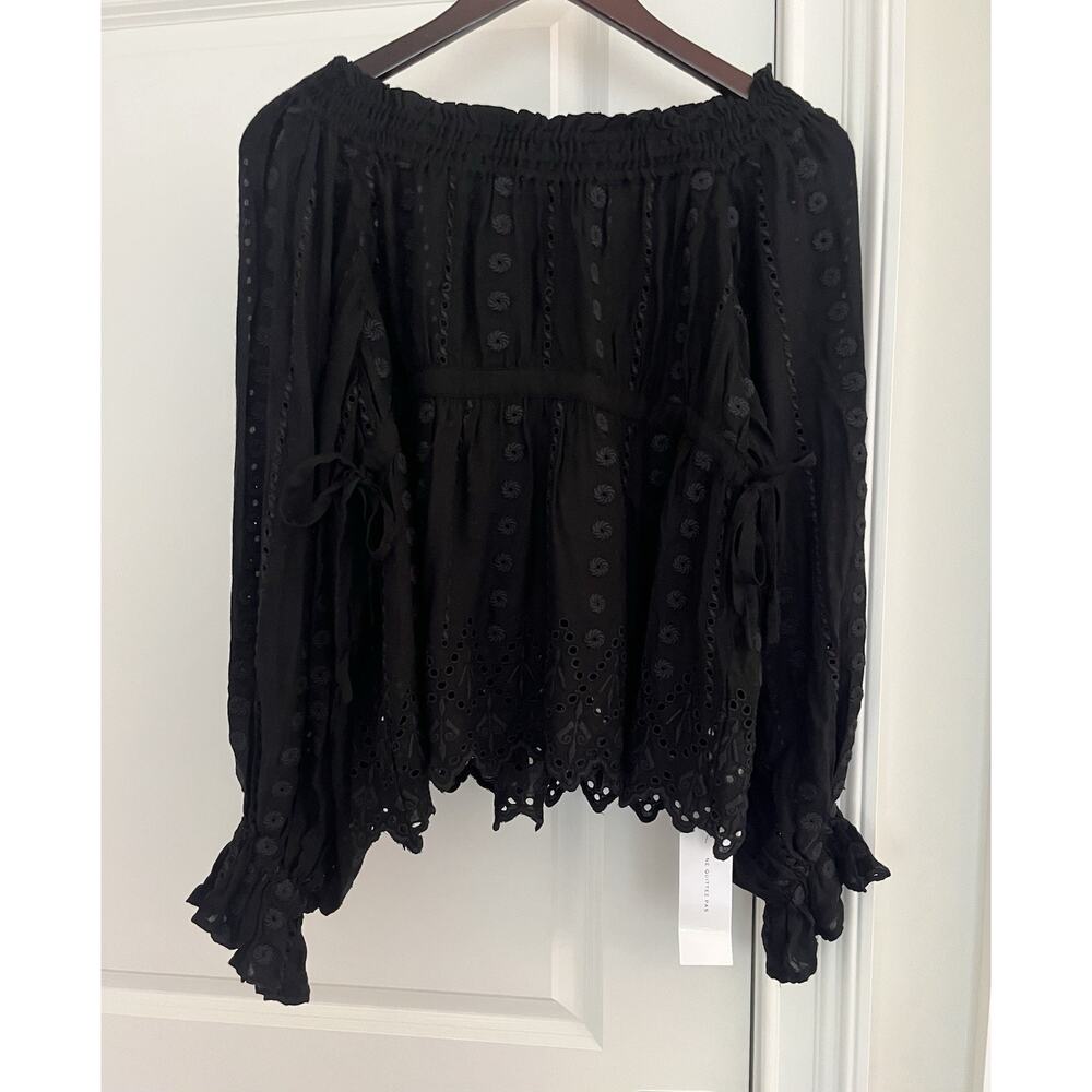 Ne Quittez Pas Anthropologie Boho Whimsygoth Blouse Size S long sleeve black NWT